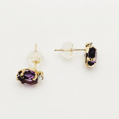 Gold Amethyst Stud Earrings, 10K Yellow Gold Genuine Amethyst 6x6mm and Aquamarine Stud Earrings, February Birthstone