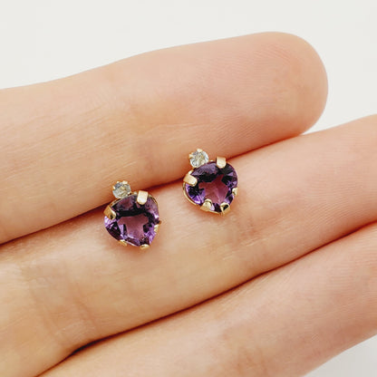 Gold Amethyst Stud Earrings, 10K Yellow Gold Genuine Amethyst 6x6mm and Aquamarine Stud Earrings, February Birthstone