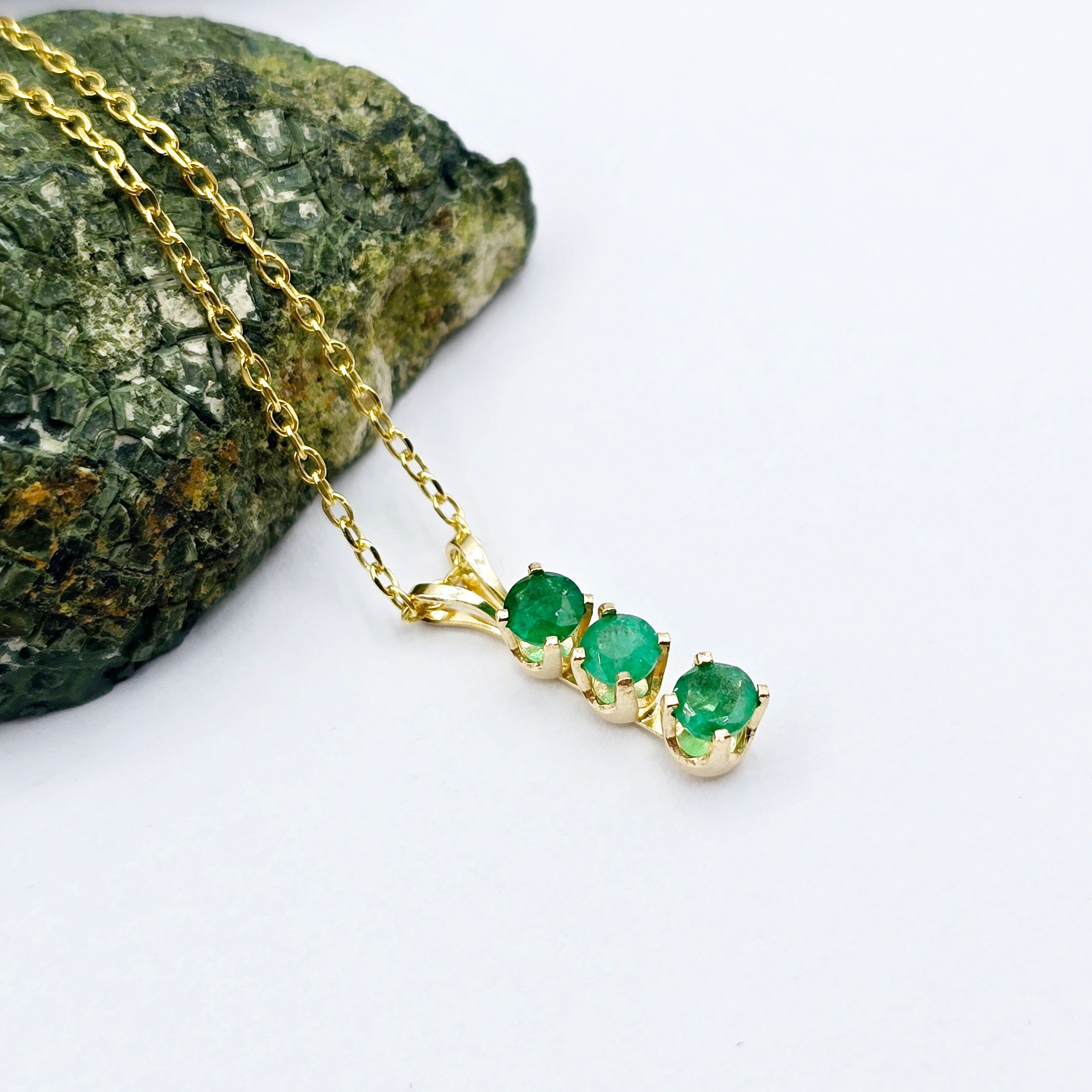 14K Yellow Gold Genuine Emerald 4x4mm Pendant, Birthstone Necklace For Women, Gift For Her, May Birthstone Necklace