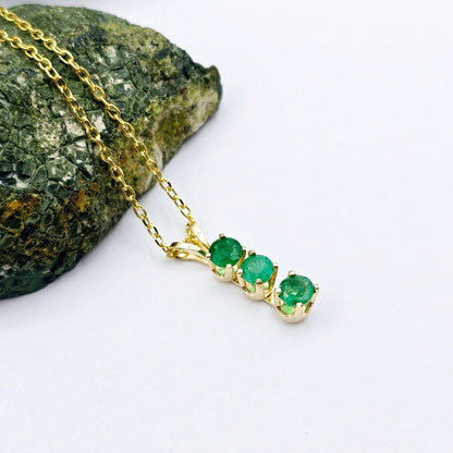 14K Yellow Gold Genuine Emerald 4x4mm Pendant, Birthstone Necklace For Women, Gift For Her, May Birthstone Necklace