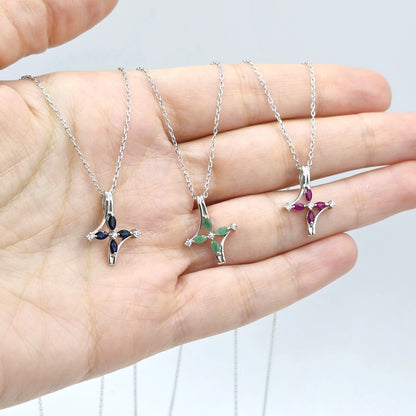 Sterling Silver Gemstones Pendant with CZ , Memorial Jewelry Present for Women and Girls