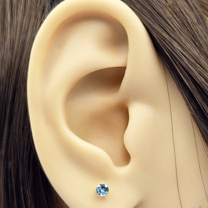 Gold Blue Topaz Stud Earrings, 10K Yellow Gold Blue Topaz 3x3mm , Small Stud Earrings, December Birthstone Jewelry, Minimalist Gold Earrings