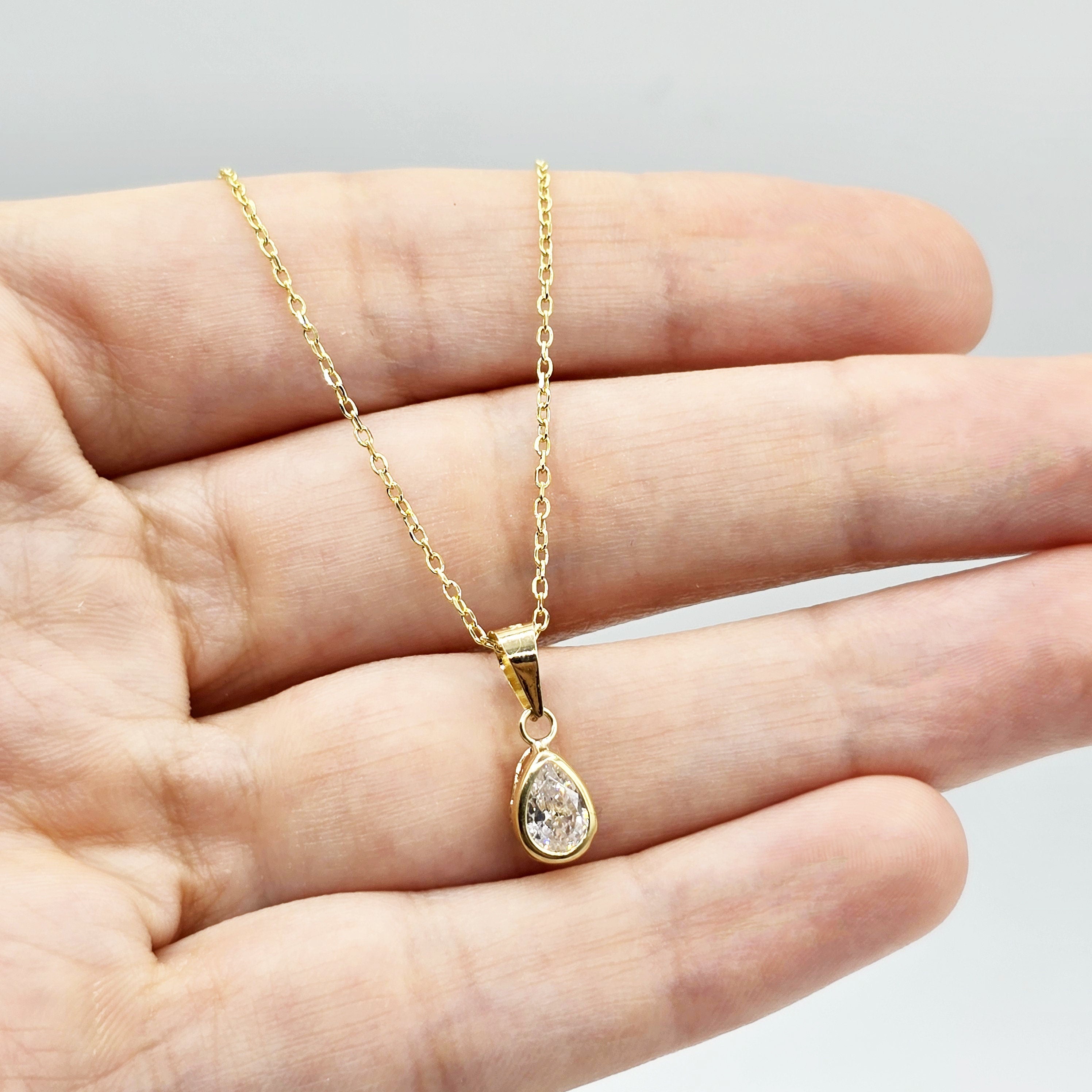 Solid 10K Yellow Gold Pendant Necklace with CZ, Elegant Jewelry Gift for Her, Gift for Women, Birthday Gift for Her, Elegant Gold Necklace