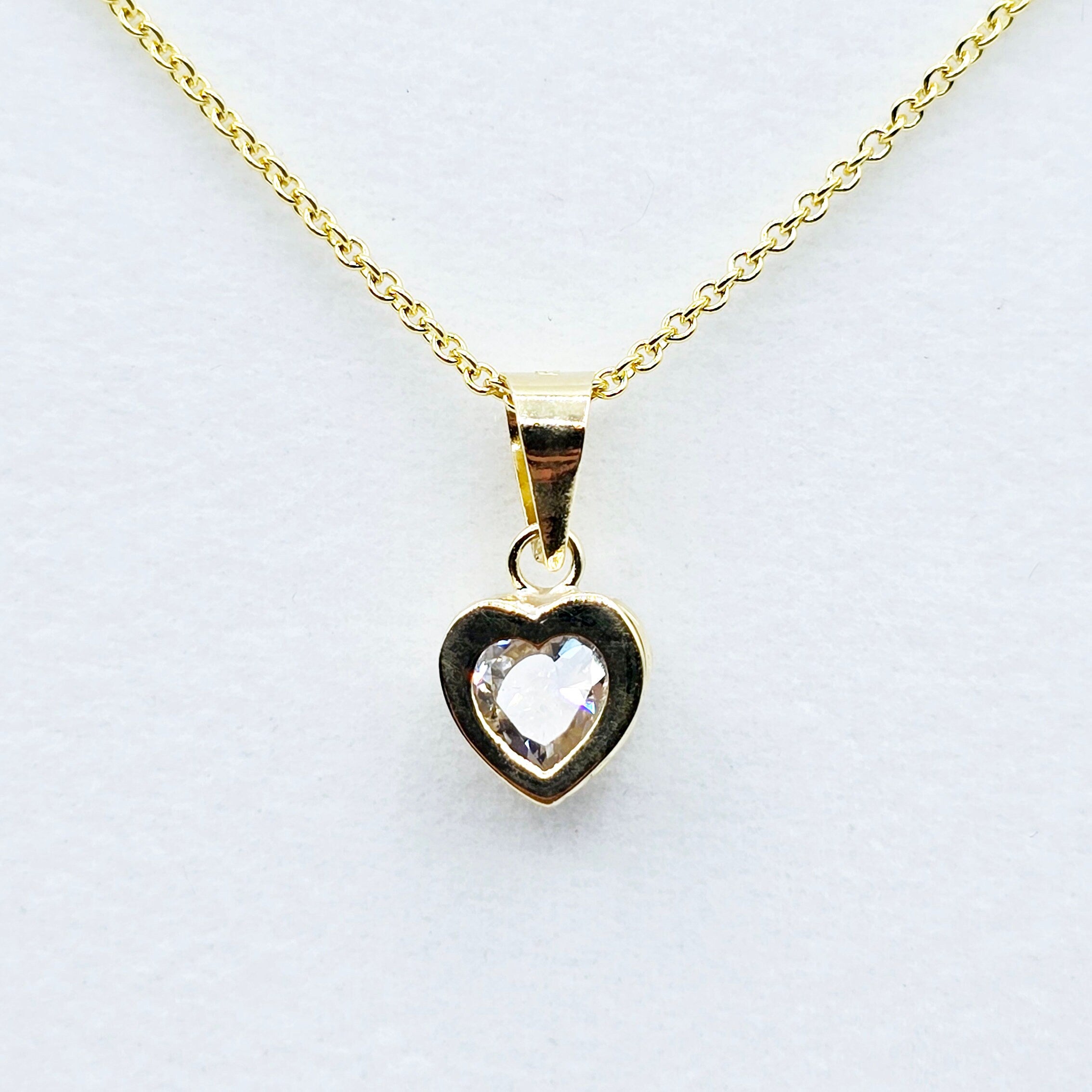Solid 10K Yellow Gold Pendant Necklace with CZ, Elegant Jewelry Gift for Her, Gift for Women, Birthday Gift for Her, Elegant Gold Necklace