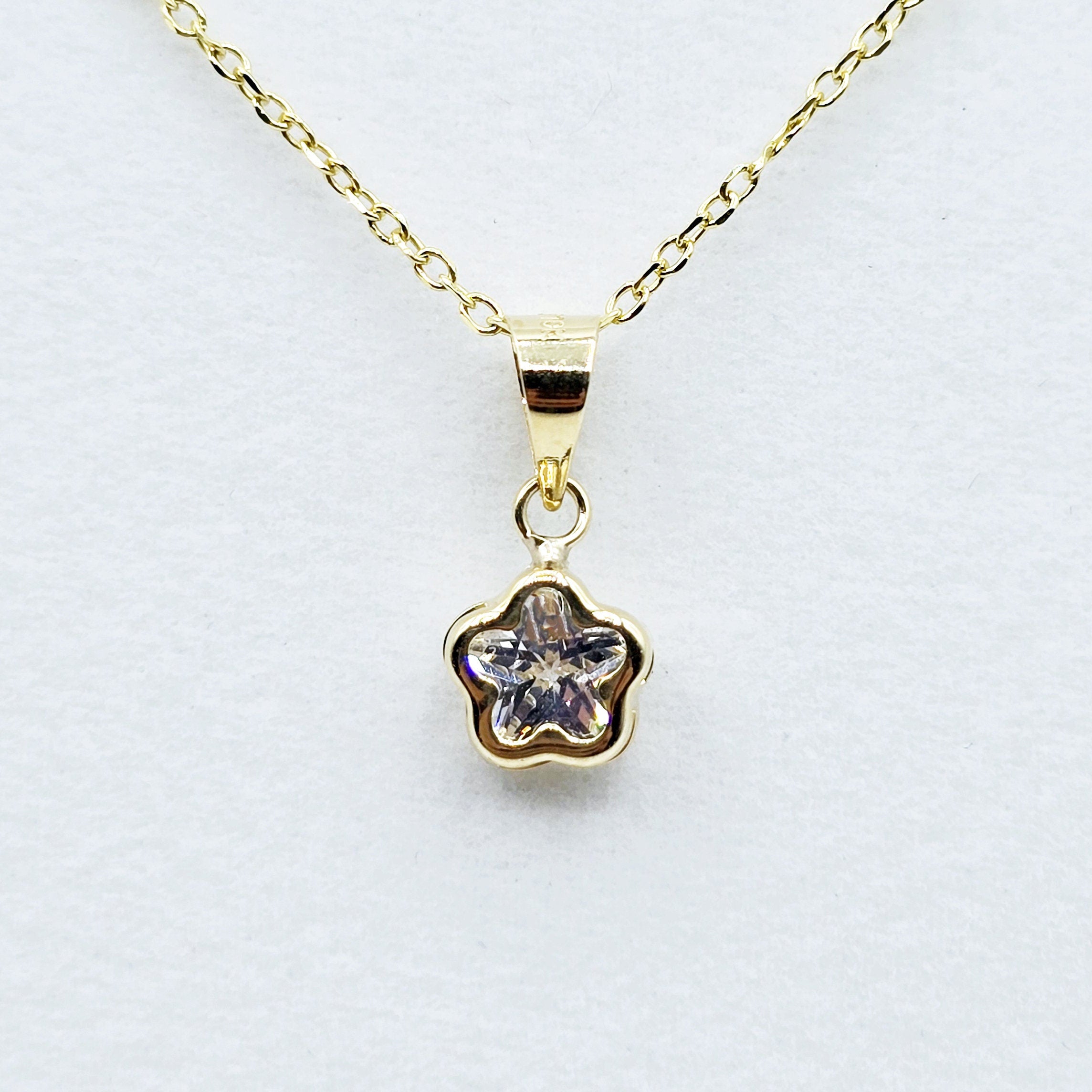 Solid 10K Yellow Gold Pendant Necklace with CZ, Elegant Jewelry Gift for Her, Gift for Women, Birthday Gift for Her, Elegant Gold Necklace