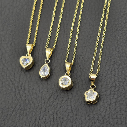 Solid 10K Yellow Gold Pendant Necklace with CZ, Elegant Jewelry Gift for Her, Gift for Women, Birthday Gift for Her, Elegant Gold Necklace