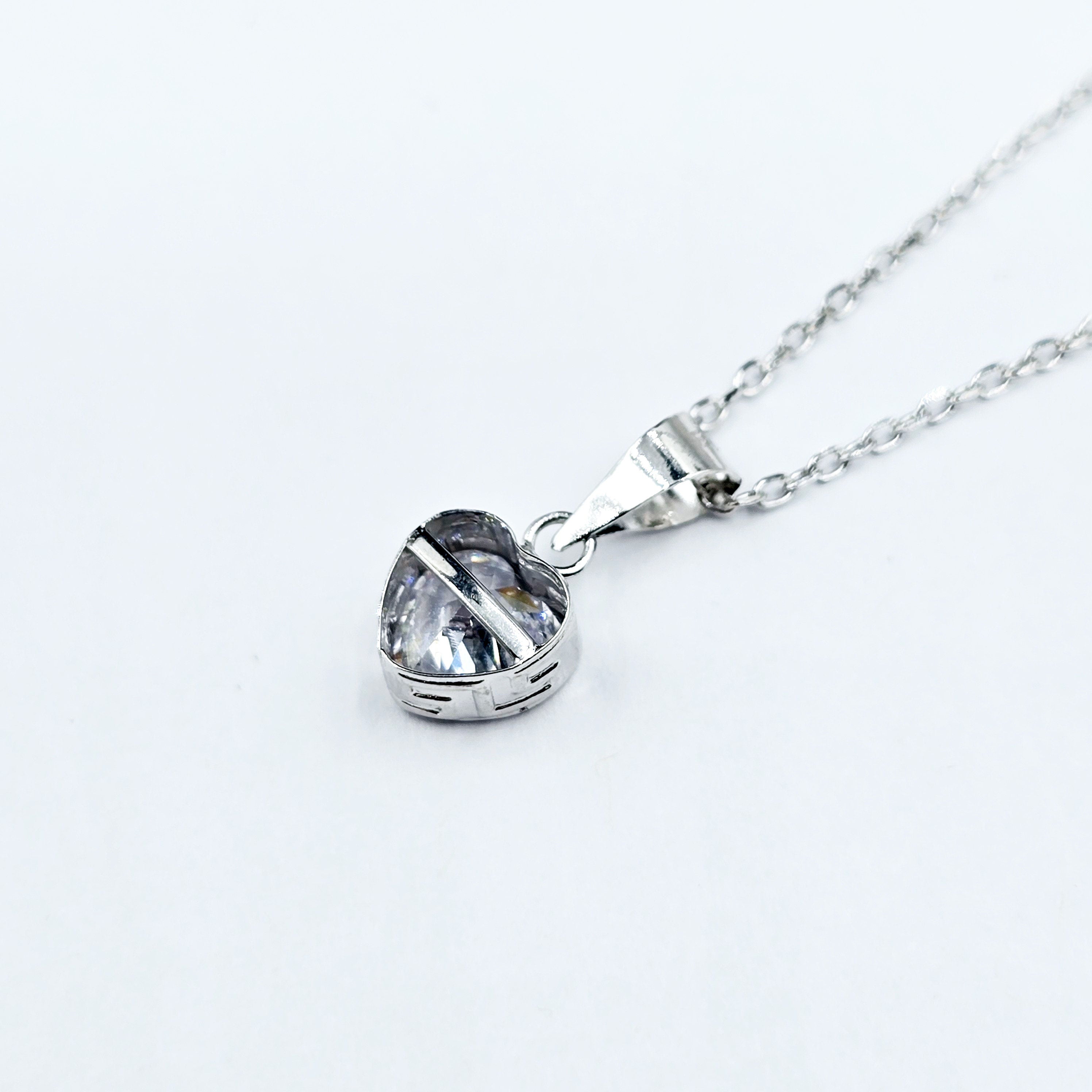 White Gold Heart Shaped CZ Pendant, Dainty Heart Necklace, Minimalist White Gold Pendant, Anniversary Gift, Birthday Gift Necklace