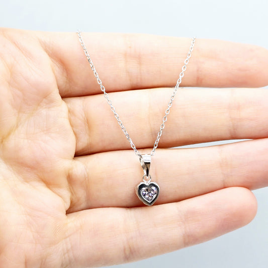 White Gold Heart Shaped CZ Pendant, Dainty Heart Necklace, Minimalist White Gold Pendant, Anniversary Gift, Birthday Gift Necklace