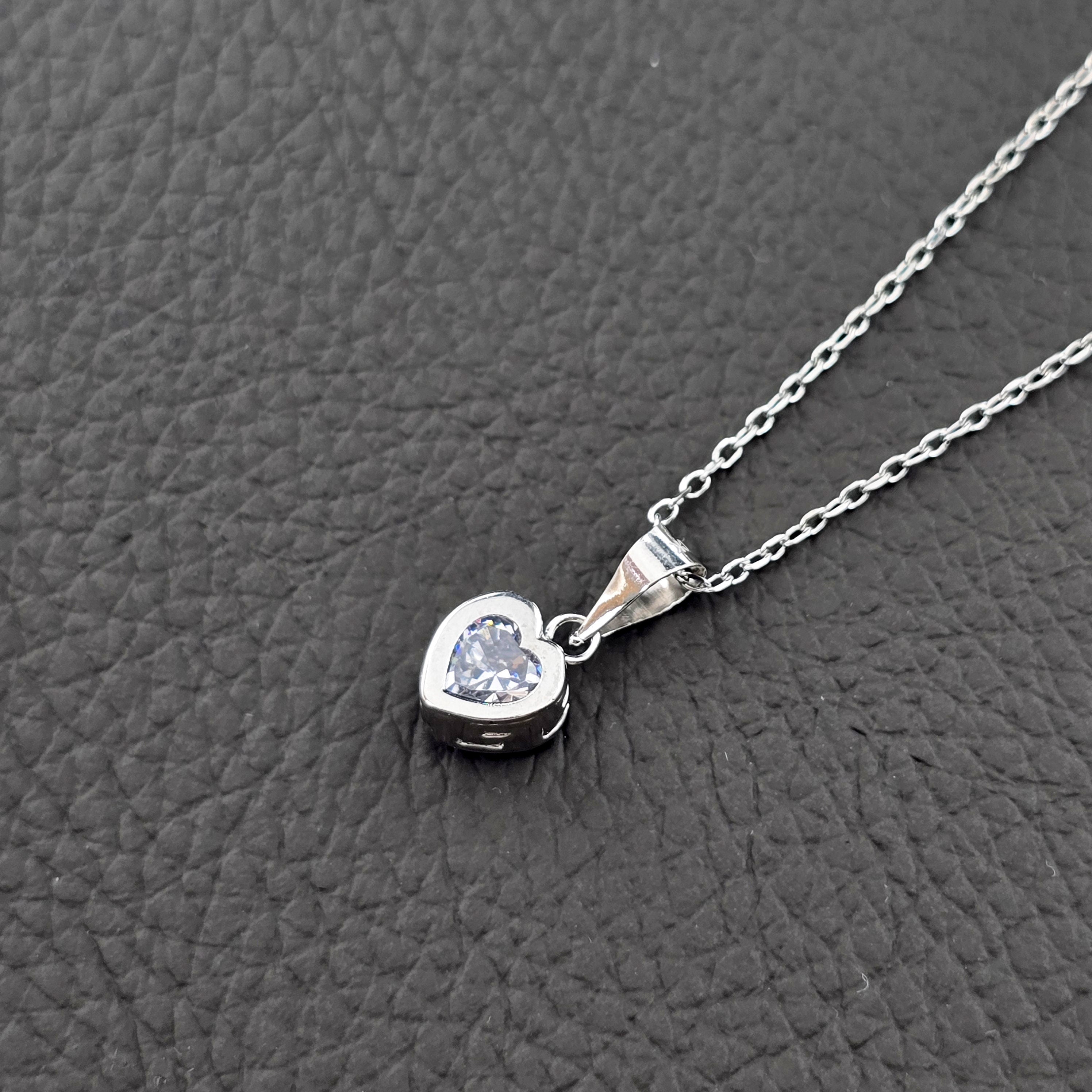 White Gold Heart Shaped CZ Pendant, Dainty Heart Necklace, Minimalist White Gold Pendant, Anniversary Gift, Birthday Gift Necklace