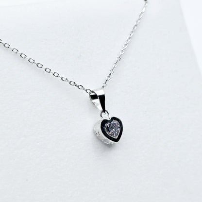 White Gold Heart Shaped CZ Pendant, Dainty Heart Necklace, Minimalist White Gold Pendant, Anniversary Gift, Birthday Gift Necklace