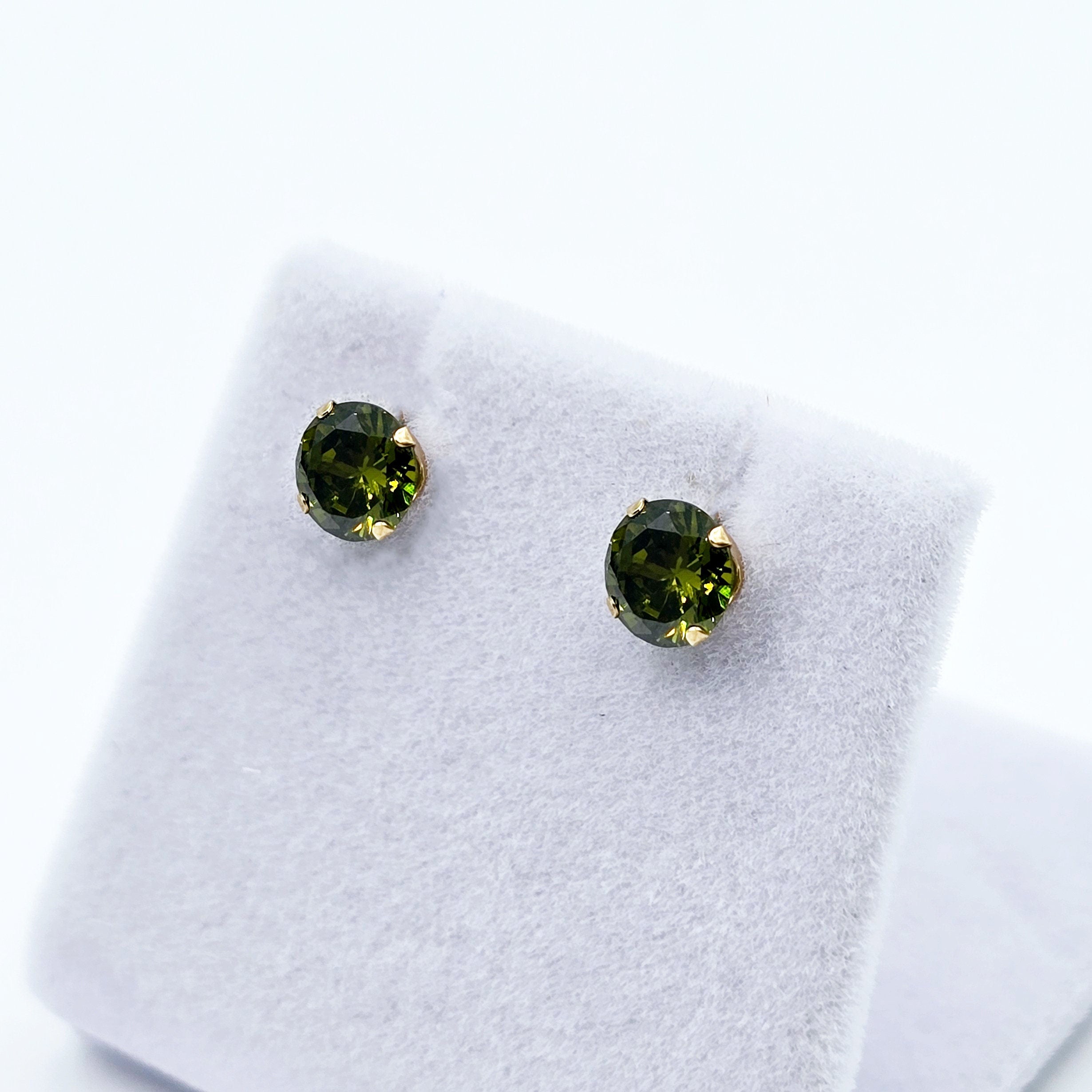 14K Yellow Gold Green Cubic Zirconia 6x6mm Stud Earrings