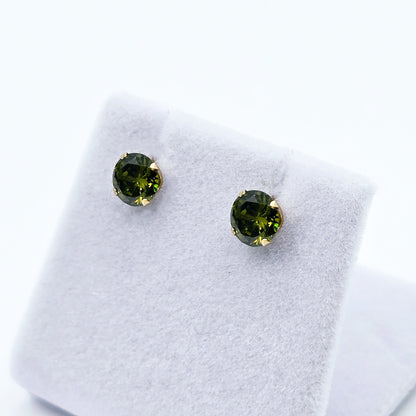 14K Yellow Gold Green Cubic Zirconia 6x6mm Stud Earrings