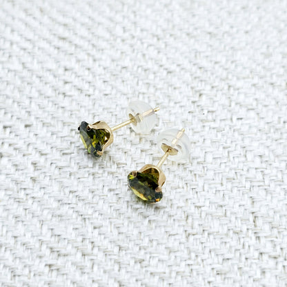 14K Yellow Gold Green Cubic Zirconia 6x6mm Stud Earrings