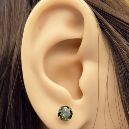 14K Yellow Gold Green Cubic Zirconia 6x6mm Stud Earrings