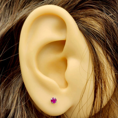 14K Gold Ruby 3x3mm Stud Earrings: July Birthstone,