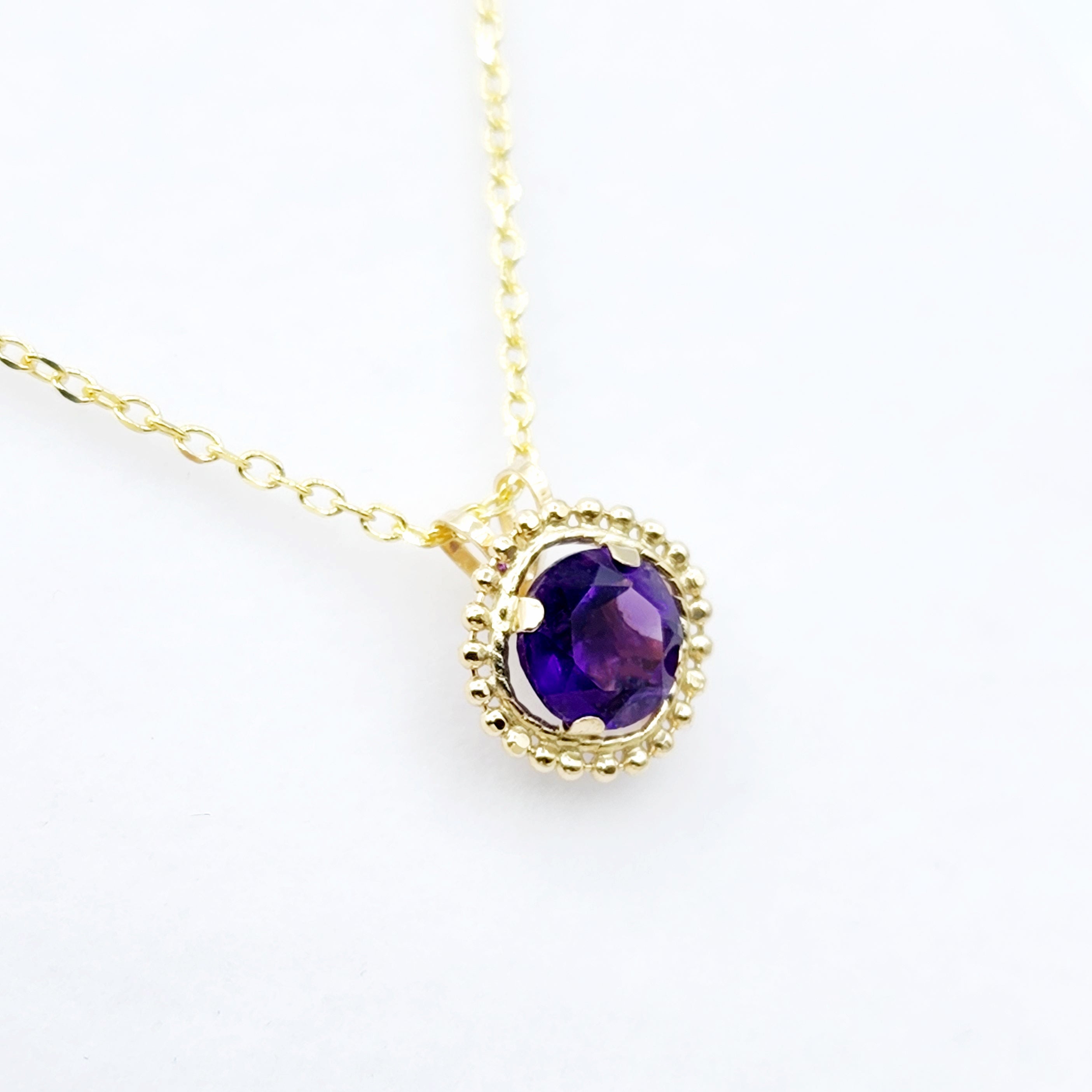 10K Yellow Gold Garnet Pendant, Milgrain Gemstone Necklace