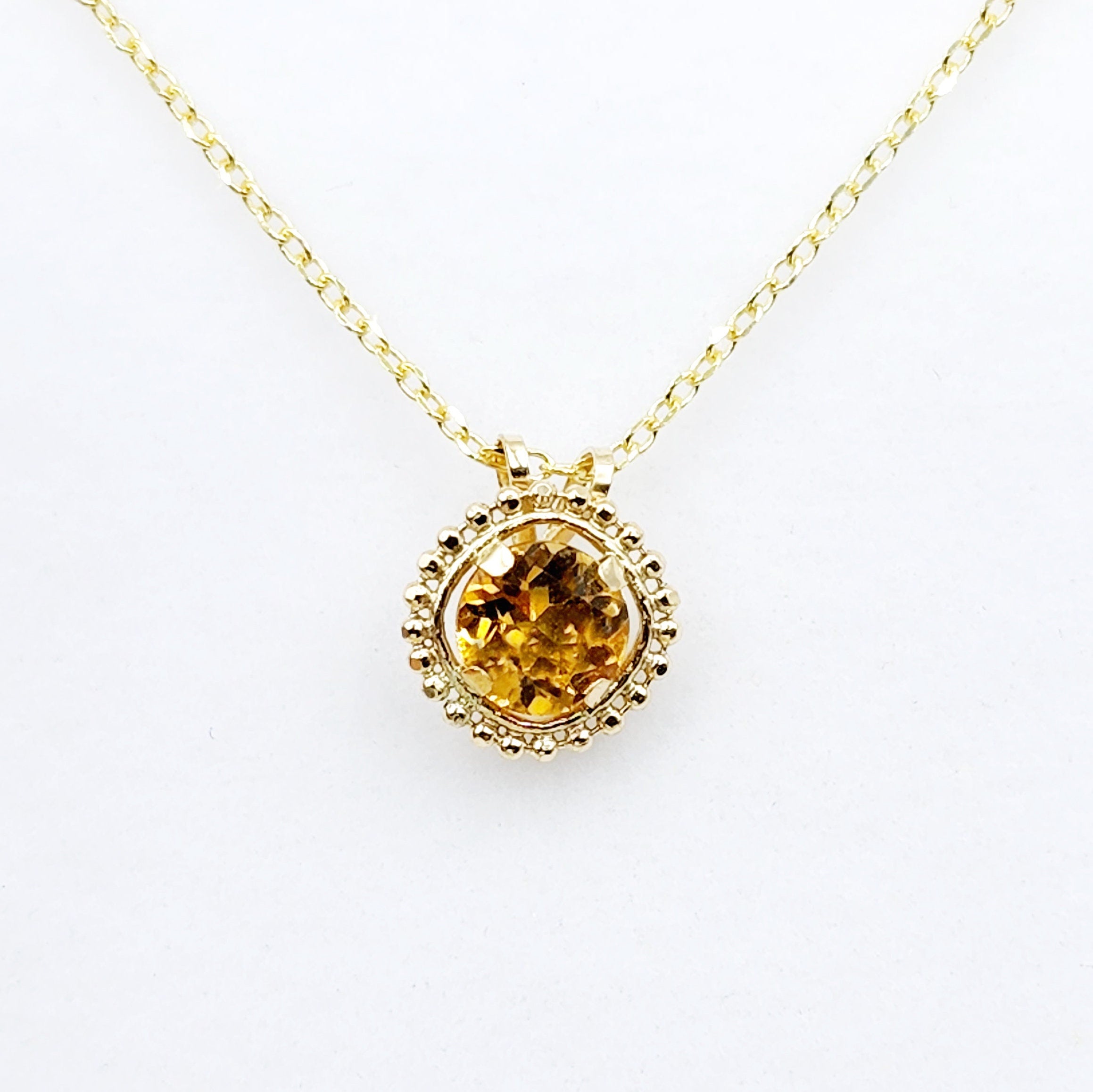 10K Yellow Gold Garnet Pendant, Milgrain Gemstone Necklace