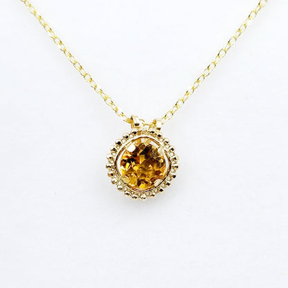 10K Yellow Gold Garnet Pendant, Milgrain Gemstone Necklace