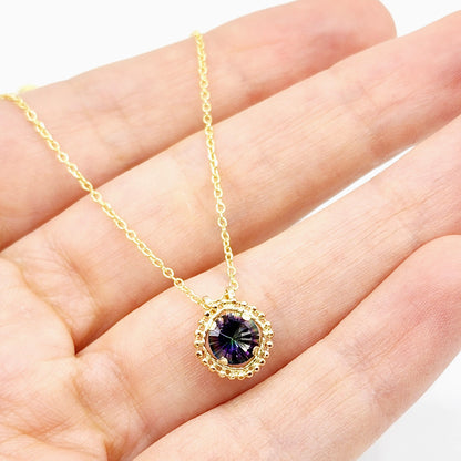 10K Yellow Gold Garnet Pendant, Milgrain Gemstone Necklace