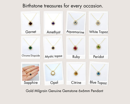 10K Yellow Gold Garnet Pendant, Milgrain Gemstone Necklace