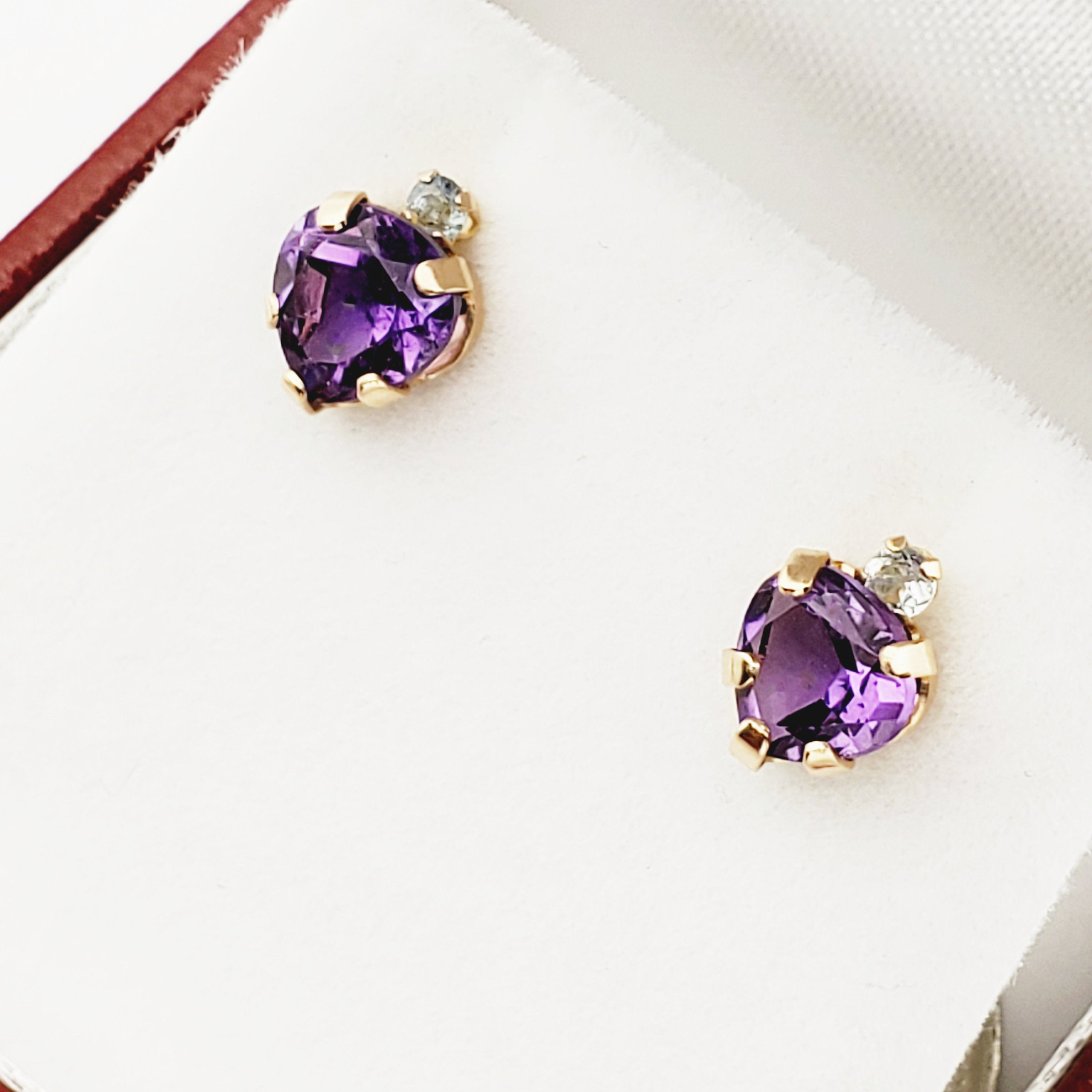 Gold Amethyst Stud Earrings, 10K Yellow Gold Genuine Amethyst 6x6mm and Aquamarine Stud Earrings, February Birthstone