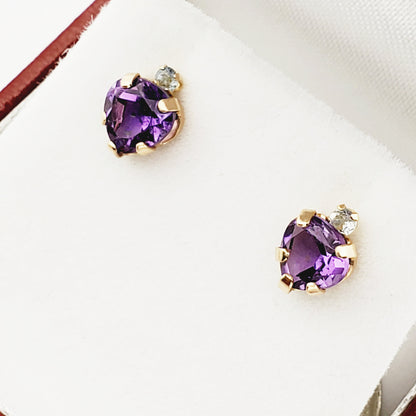 Gold Amethyst Stud Earrings, 10K Yellow Gold Genuine Amethyst 6x6mm and Aquamarine Stud Earrings, February Birthstone