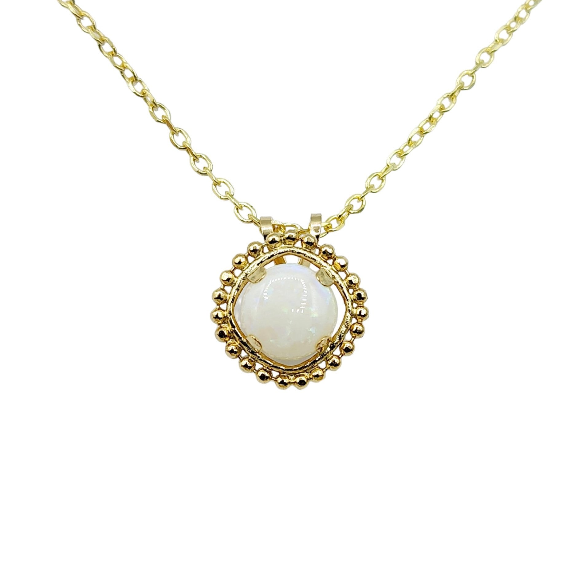 Gold Opal Pendant | 10K Yellow Gold Milgrain Genuine Opal 6x6mm Pendant | Opal Necklace for Women
