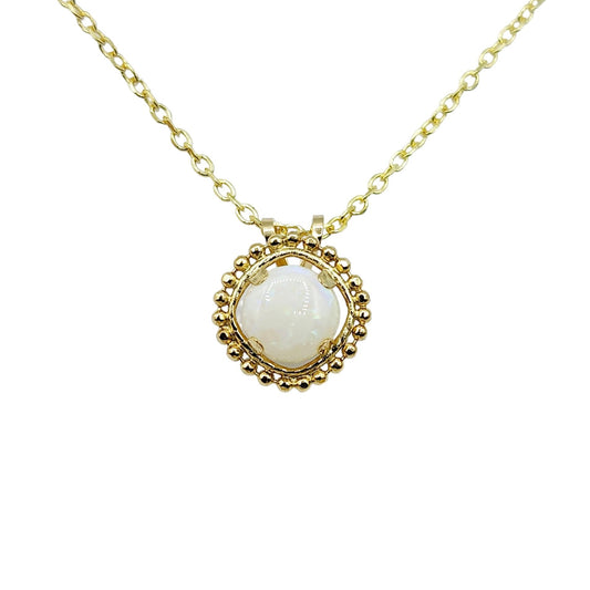 Gold Opal Pendant | 10K Yellow Gold Milgrain Genuine Opal 6x6mm Pendant | Opal Necklace for Women