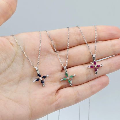 Sterling Silver Gemstones Pendant with CZ , Memorial Jewelry Present for Women and Girls