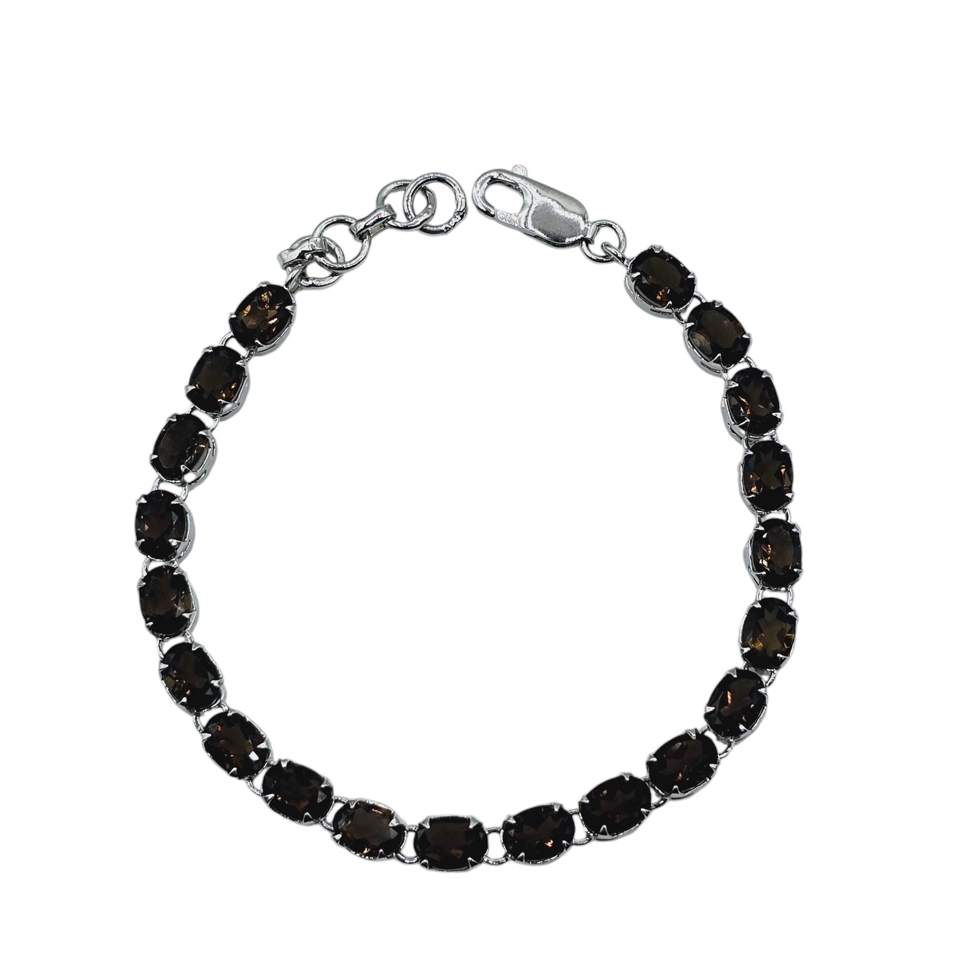 Sterling Silver Bracelet Set With 20 Prong Set 7X5mm Oval Genuine Gemstones, Bracelet for Women, Dainty Gemstone Bracelet Girlfriend