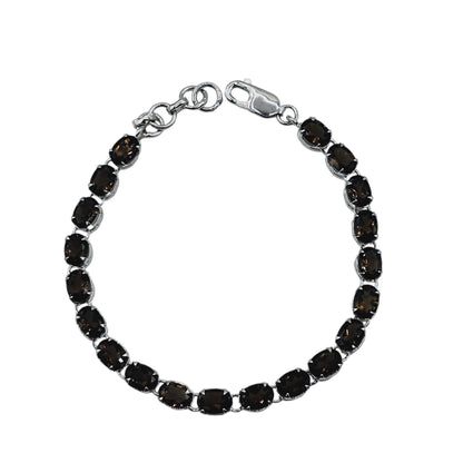 Sterling Silver Bracelet Set With 20 Prong Set 7X5mm Oval Genuine Gemstones, Bracelet for Women, Dainty Gemstone Bracelet Girlfriend