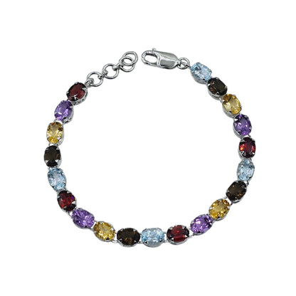 Sterling Silver Bracelet Set With 20 Prong Set 7X5mm Oval Genuine Gemstones, Bracelet for Women, Dainty Gemstone Bracelet Girlfriend