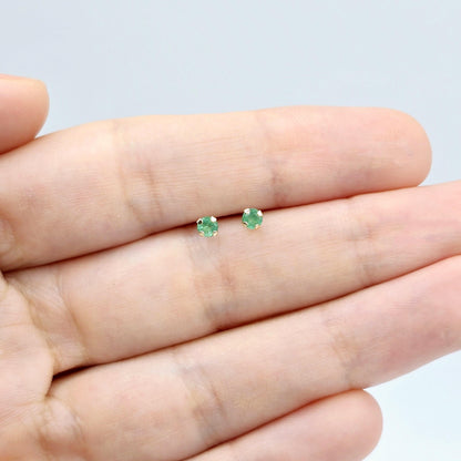 14K Yellow Gold Emerald 3x3mm Stud Earrings,  Dainty Emerald Earrings, Fine Jewelry Gifts, Fine Jewelry Gifts