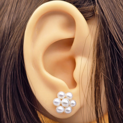 14k Gold Pearl Stud Earrings | 14K Yellow Gold Genuine Pearl Floral Earrings, June Birthstone, Birthstone Earrings, Handmade Earrings
