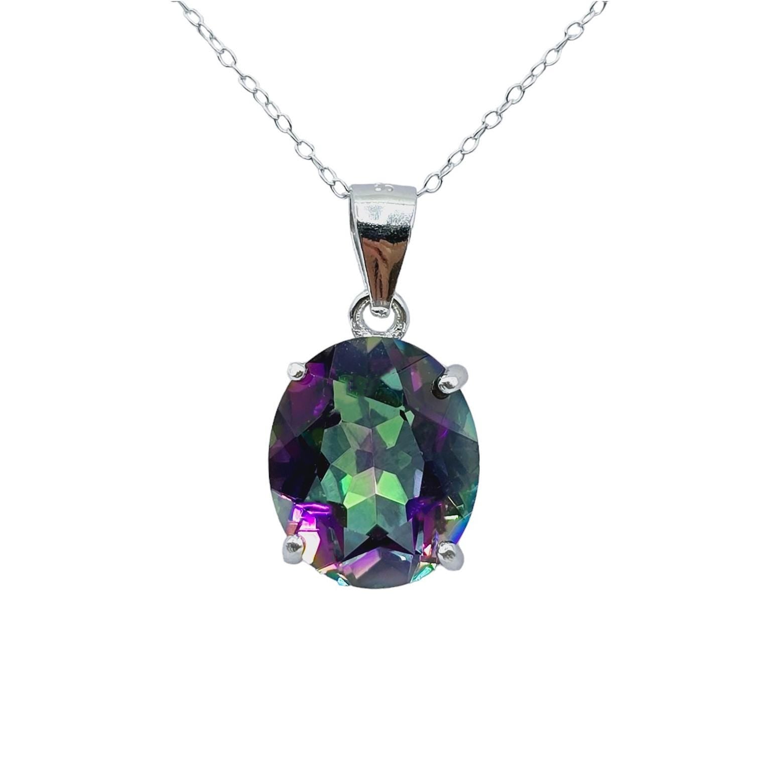 Rhodium Plated Sterling Silver with Genuine Gemstone 12x10mm Necklace, Perfect Gift, Versatile Design of Necklace, High Quality Necklace