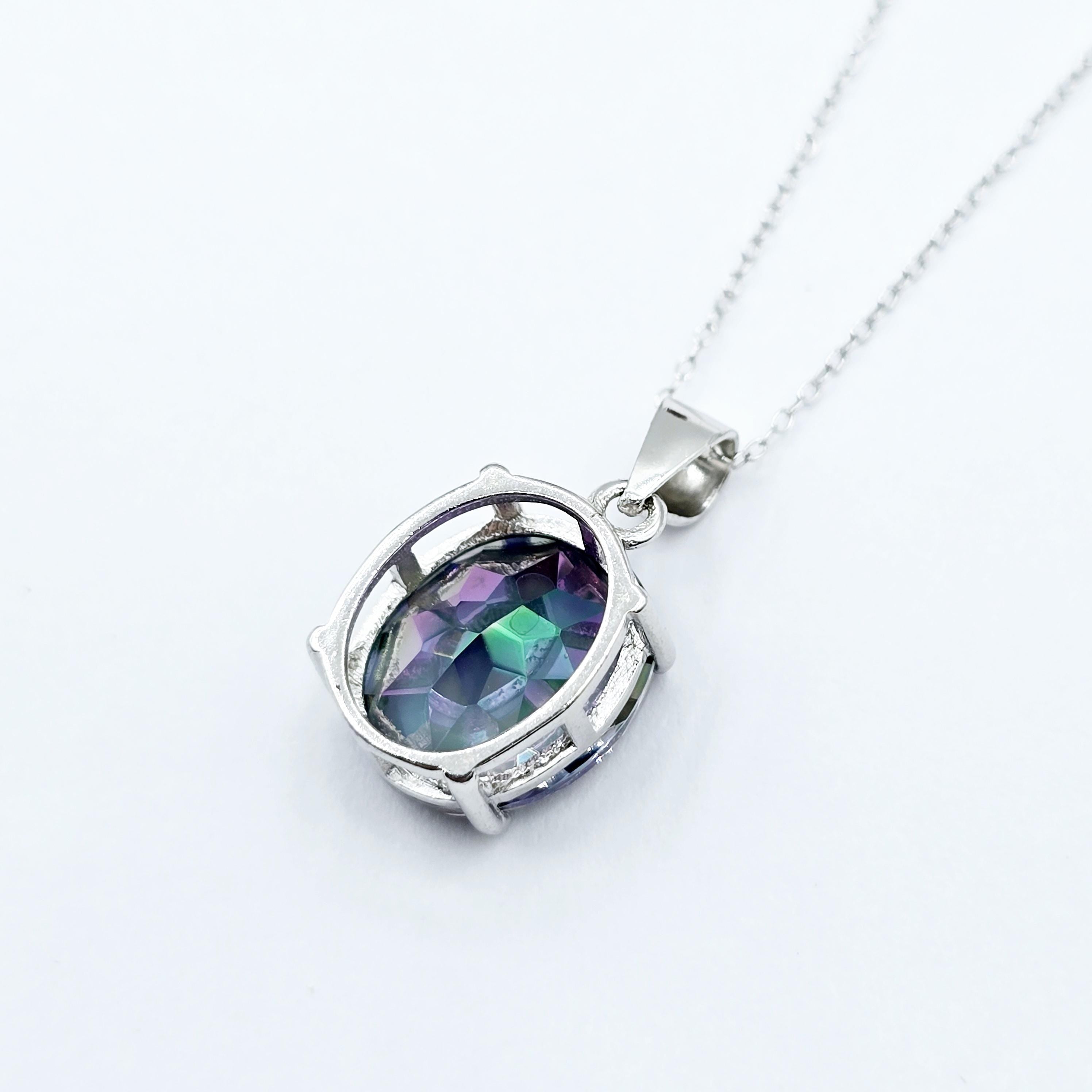 Rhodium Plated Sterling Silver with Genuine Gemstone 12x10mm Necklace, Perfect Gift, Versatile Design of Necklace, High Quality Necklace