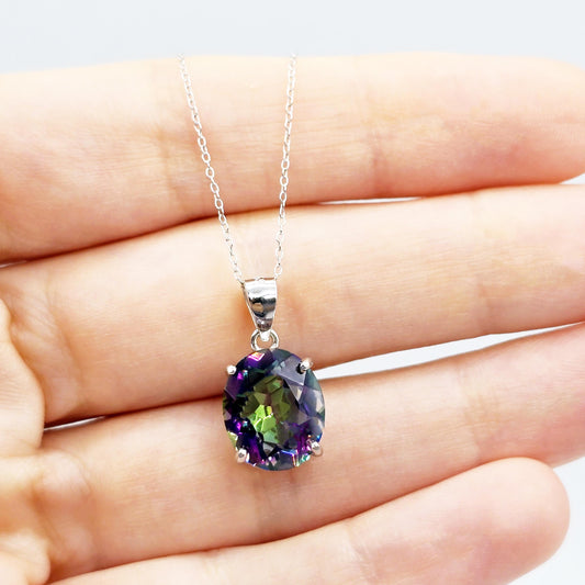 Rhodium Plated Sterling Silver with Genuine Gemstone 12x10mm Necklace, Perfect Gift, Versatile Design of Necklace, High Quality Necklace