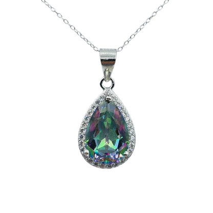 Rhodium Plated Sterling Silver Teardrop Necklace with Natural 12x8mm Gemstone, Perfect Gift, Versatile Design, High Quality Silver Jewelry