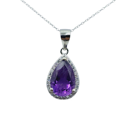 Rhodium Plated Sterling Silver Teardrop Necklace with Natural 12x8mm Gemstone, Perfect Gift, Versatile Design, High Quality Silver Jewelry