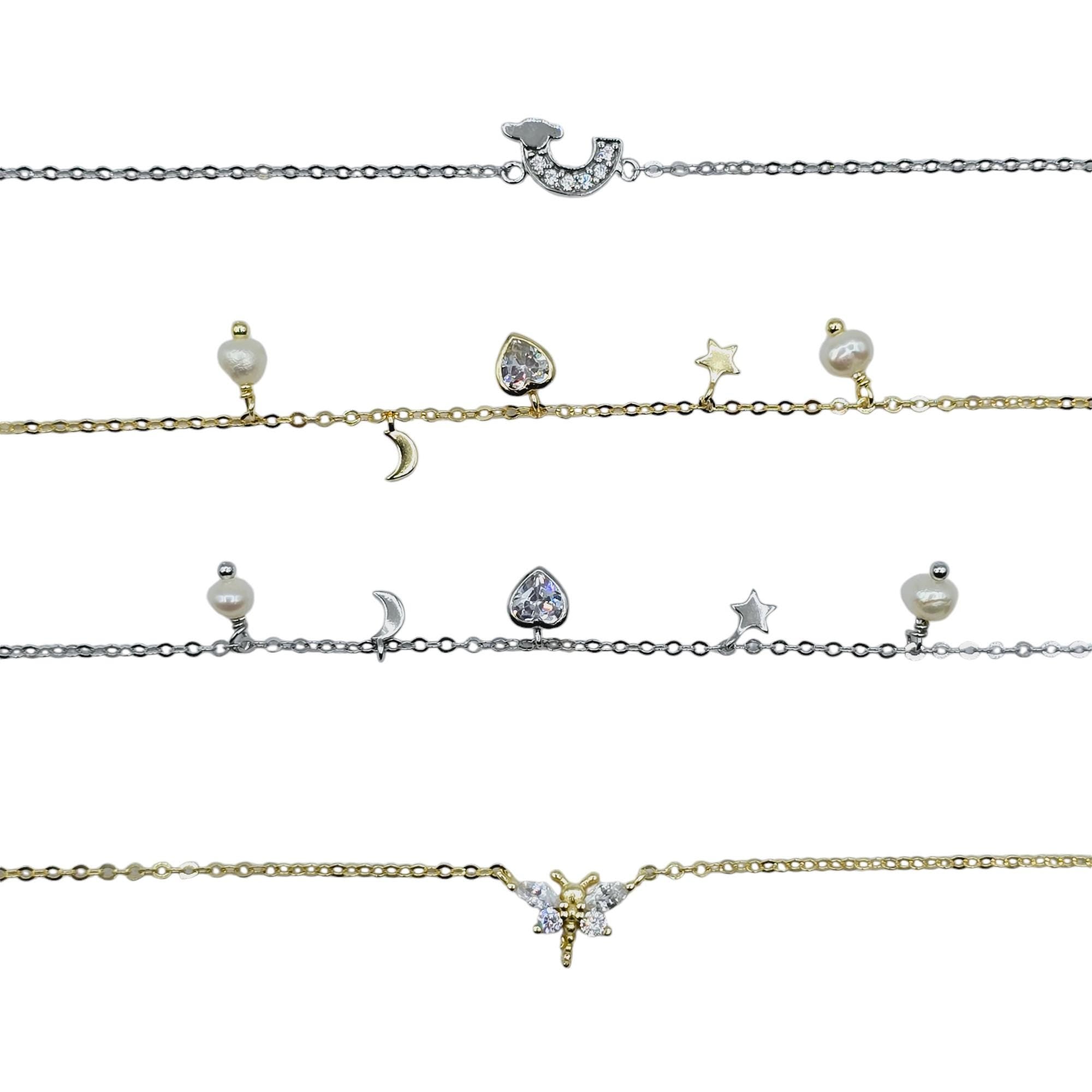 Sterling Silver Bracelet Set, Assorted Designs with Gold-Plated or Rhodium-Plated Finishes