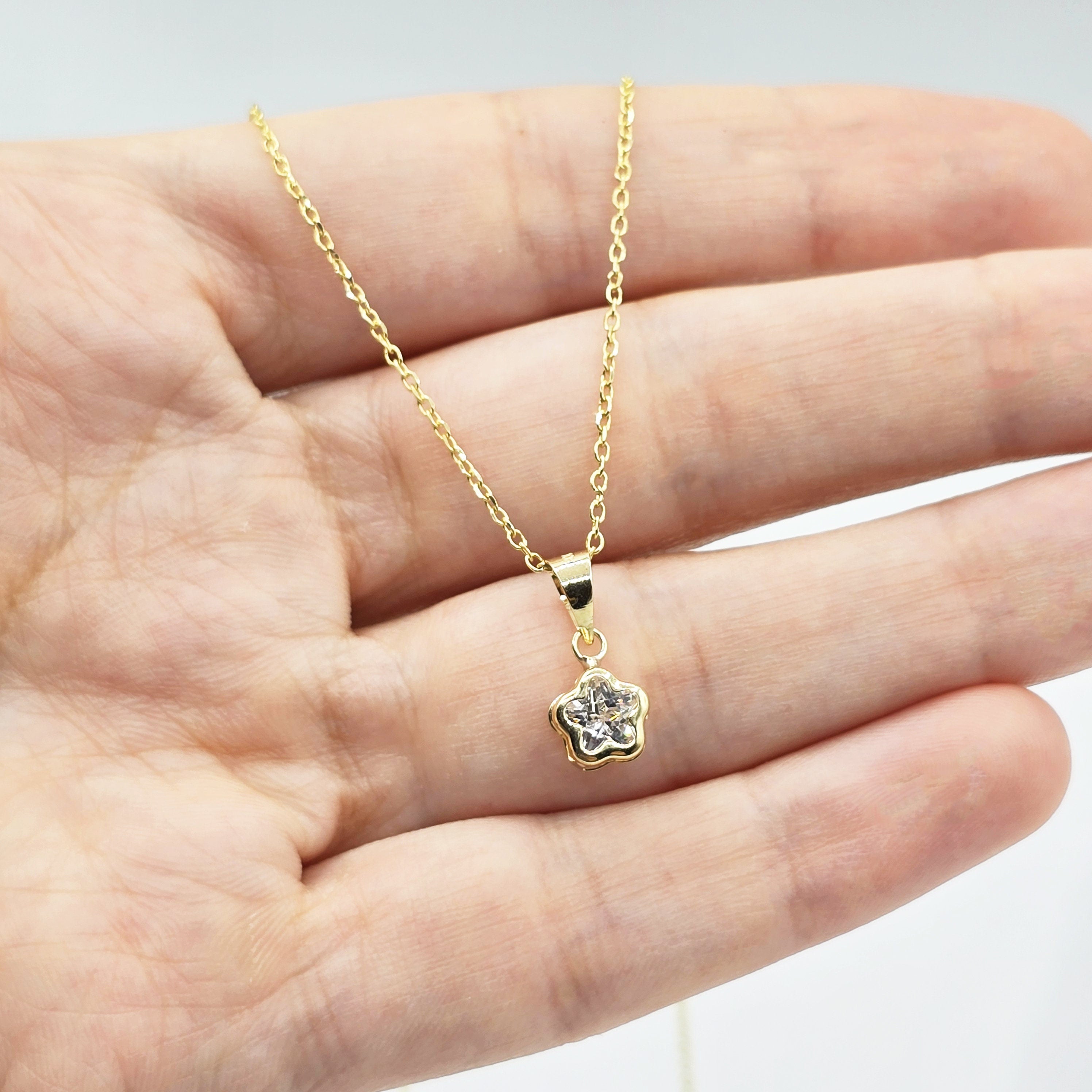 Solid 10K Yellow Gold Pendant Necklace with CZ, Elegant Jewelry Gift for Her, Gift for Women, Birthday Gift for Her, Elegant Gold Necklace