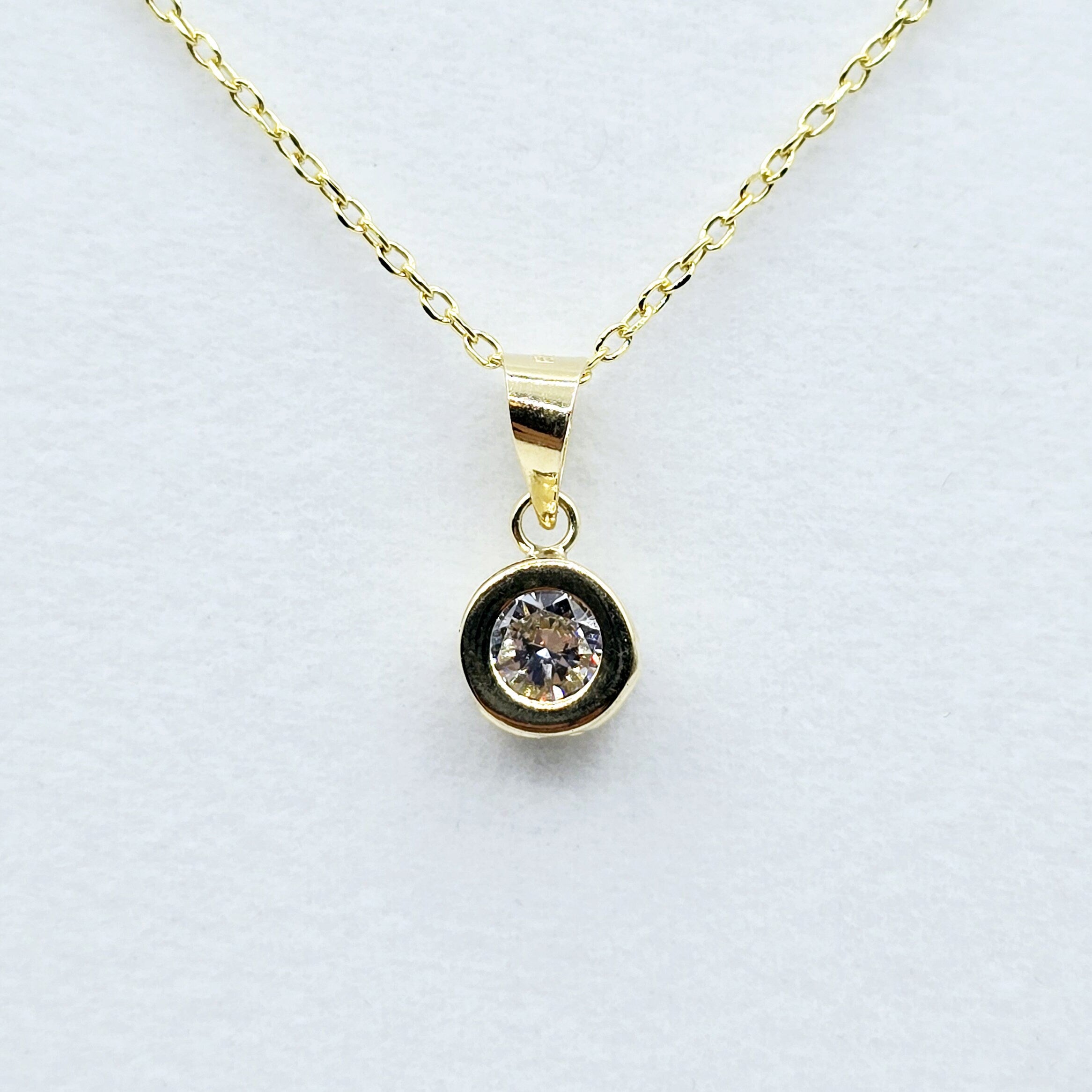 Solid 10K Yellow Gold Pendant Necklace with CZ, Elegant Jewelry Gift for Her, Gift for Women, Birthday Gift for Her, Elegant Gold Necklace