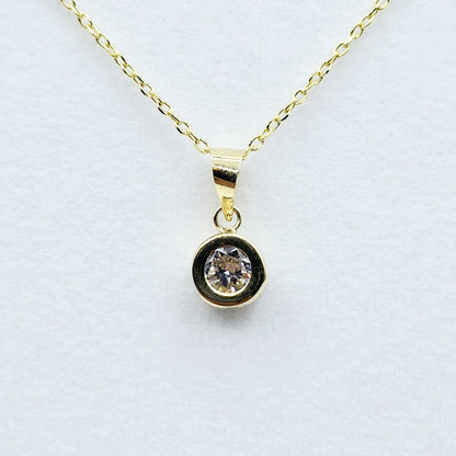 Solid 10K Yellow Gold Pendant Necklace with CZ, Elegant Jewelry Gift for Her, Gift for Women, Birthday Gift for Her, Elegant Gold Necklace