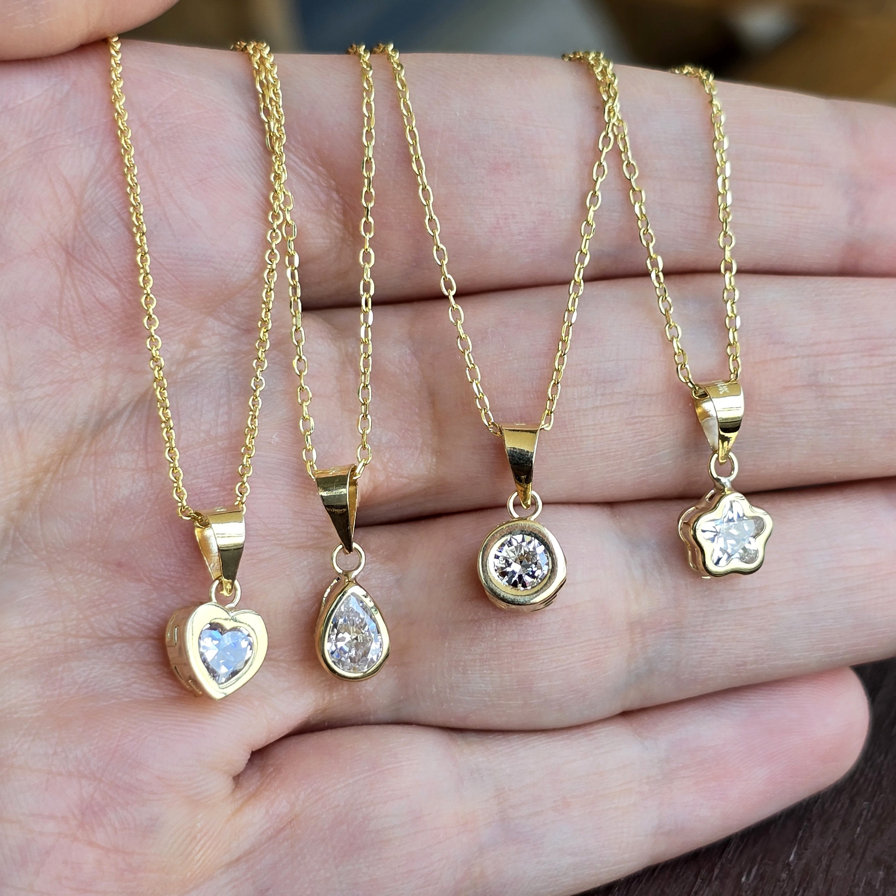 Solid 10K Yellow Gold Pendant Necklace with CZ, Elegant Jewelry Gift for Her, Gift for Women, Birthday Gift for Her, Elegant Gold Necklace