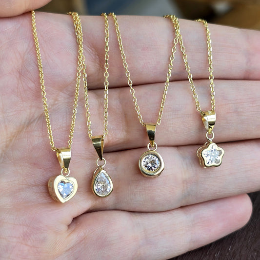 Solid 10K Yellow Gold Pendant Necklace with CZ, Elegant Jewelry Gift for Her, Gift for Women, Birthday Gift for Her, Elegant Gold Necklace