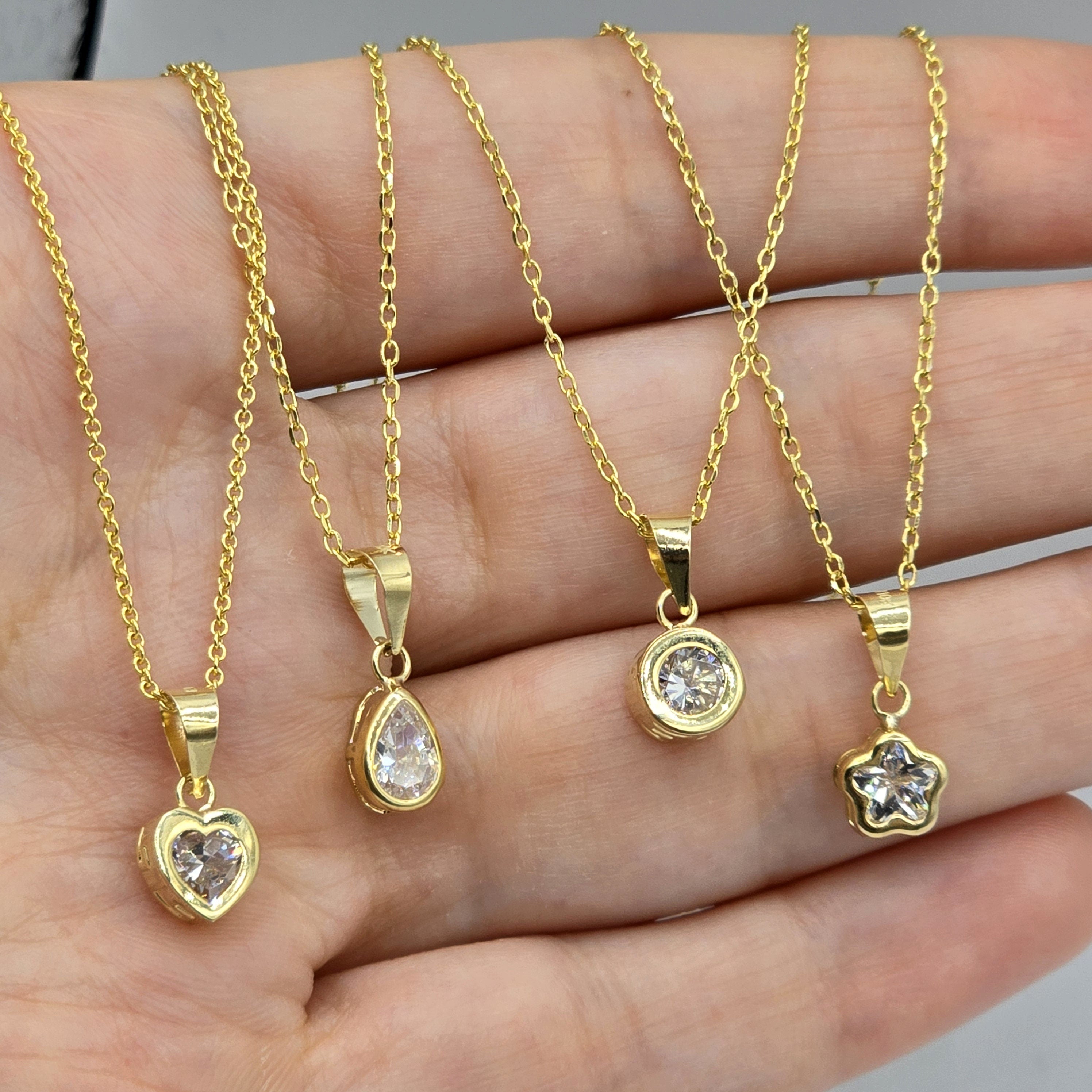 Solid 10K Yellow Gold Pendant Necklace with CZ, Elegant Jewelry Gift for Her, Gift for Women, Birthday Gift for Her, Elegant Gold Necklace