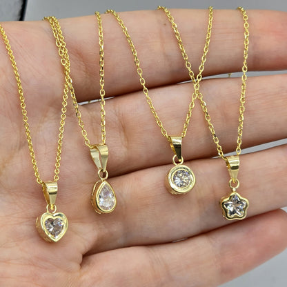 Solid 10K Yellow Gold Pendant Necklace with CZ, Elegant Jewelry Gift for Her, Gift for Women, Birthday Gift for Her, Elegant Gold Necklace