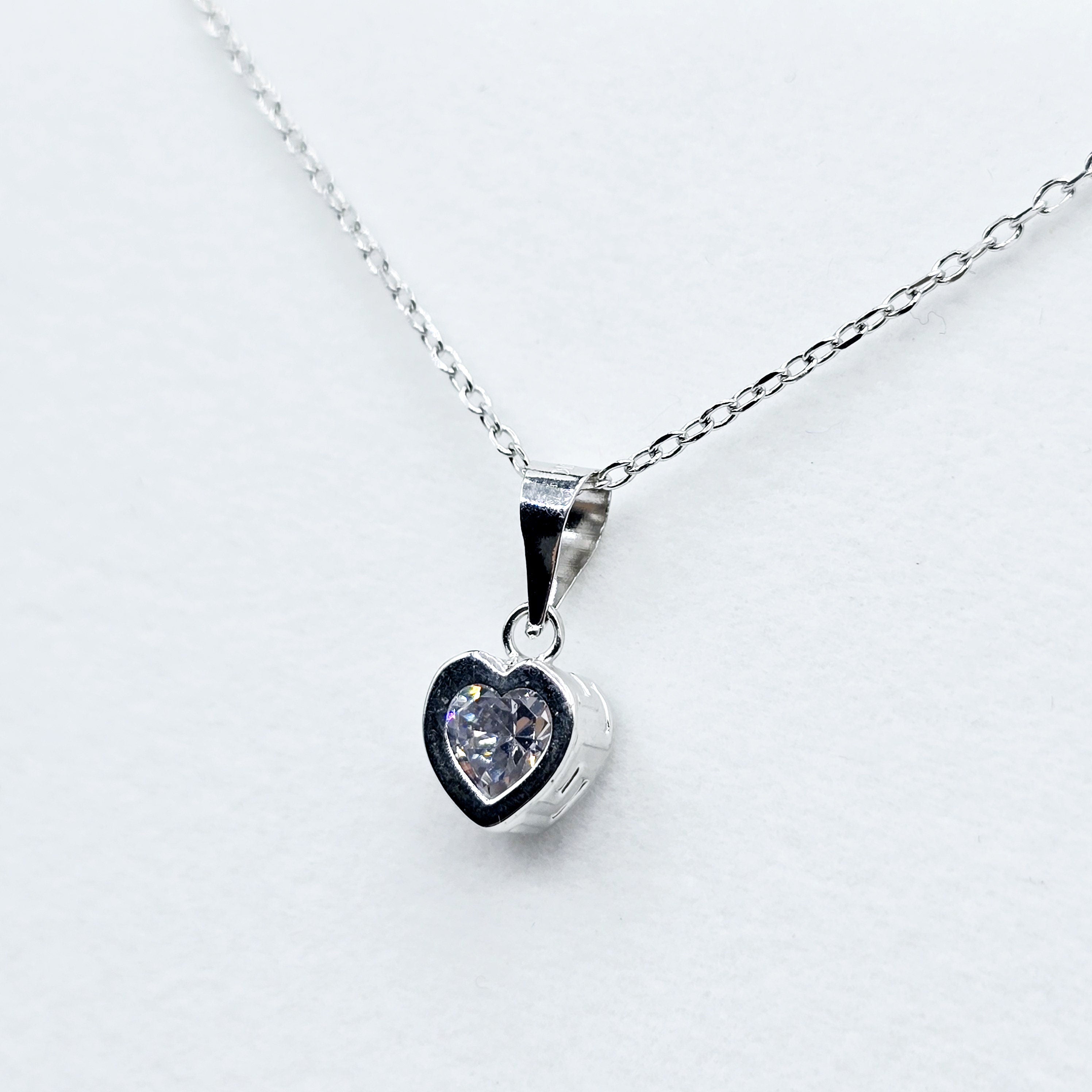 White Gold Heart Shaped CZ Pendant, Dainty Heart Necklace, Minimalist White Gold Pendant, Anniversary Gift, Birthday Gift Necklace