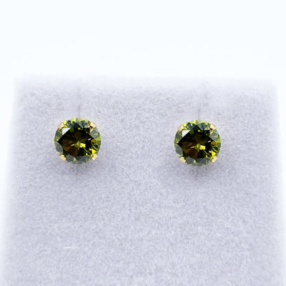 14K Yellow Gold Green Cubic Zirconia 6x6mm Stud Earrings