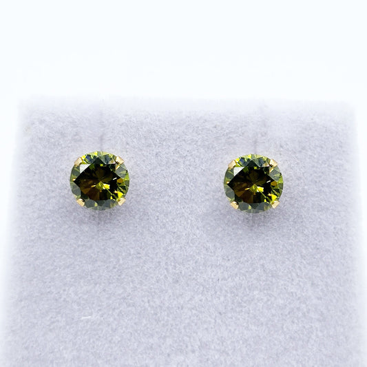 14K Yellow Gold Green Cubic Zirconia 6x6mm Stud Earrings